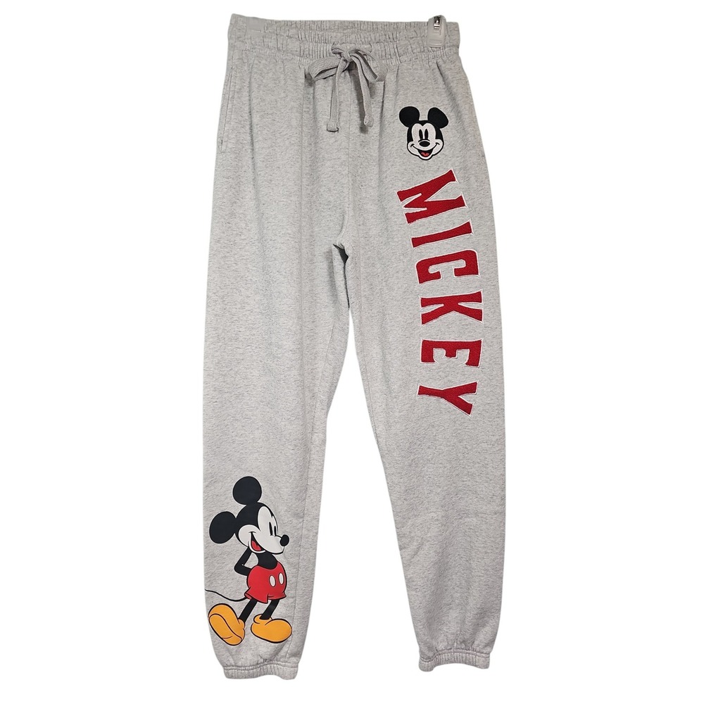 Disney Mickey Mouse Graphic Embroidered Patch Jogger Sweatpant Gray Women Large*